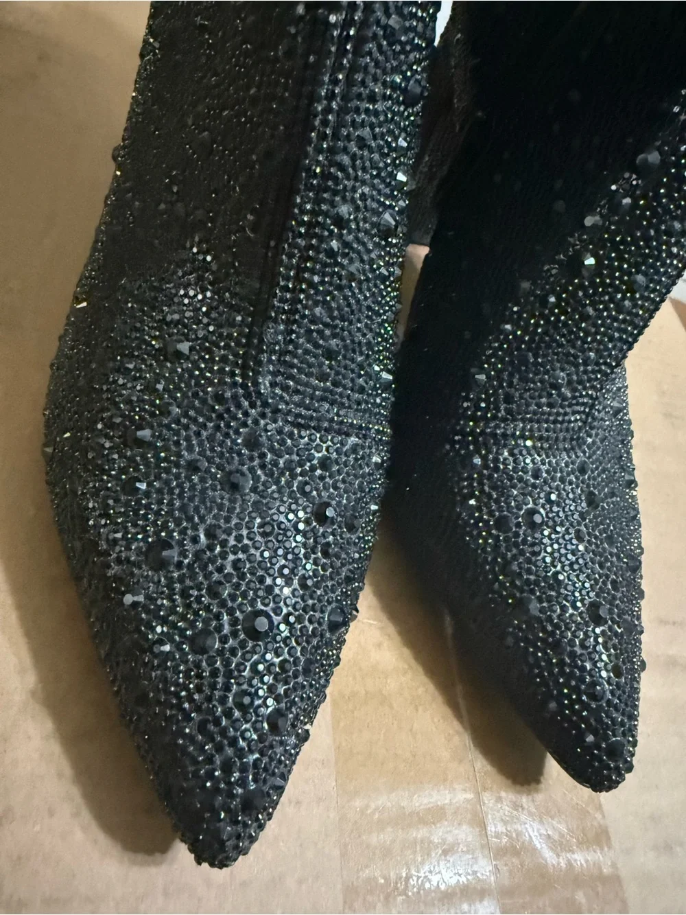 Betsey Johnson Black Rhinestone Pointed Toe Ankle Boots